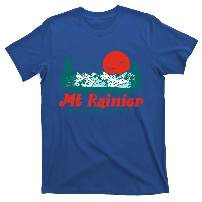 Retro Mount Rainier Mountain Trees And Sun Scene Graphic Gift T-Shirt