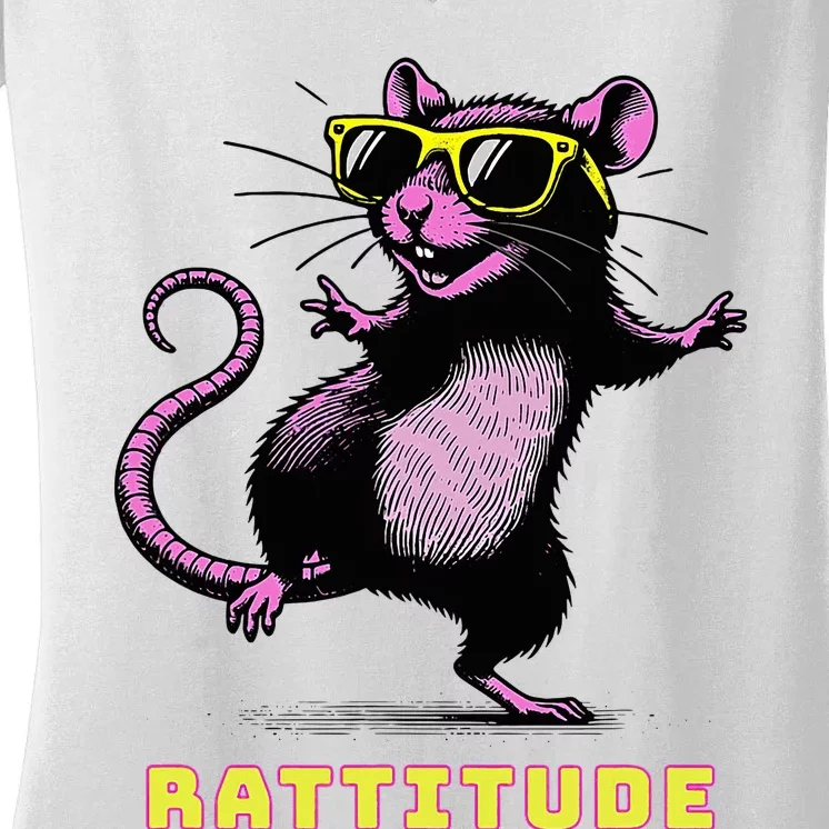 Rat Meme Rattitude Rat Sunglasses Dancing Women's V-Neck T-Shirt