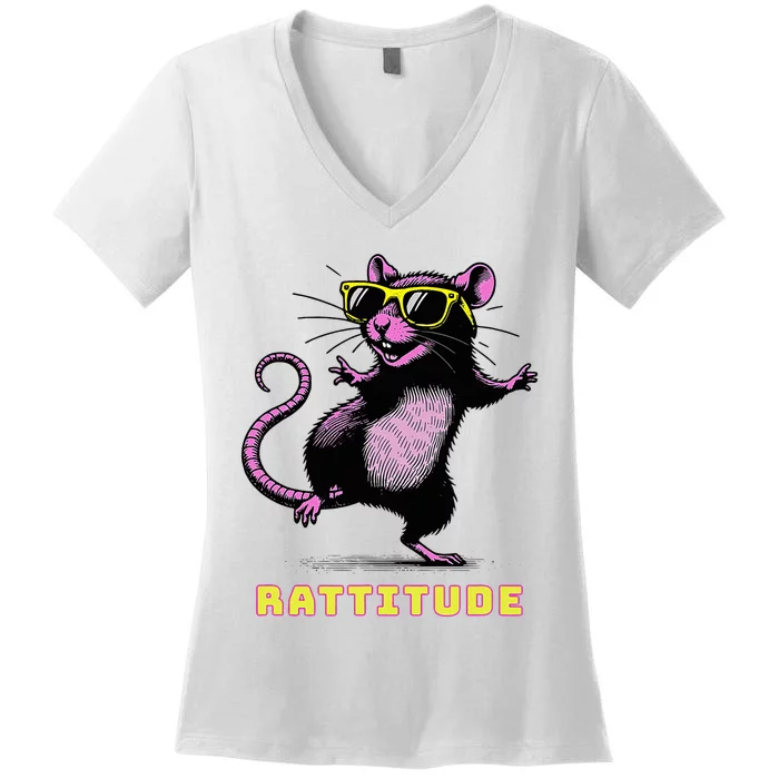 Rat Meme Rattitude Rat Sunglasses Dancing Women's V-Neck T-Shirt