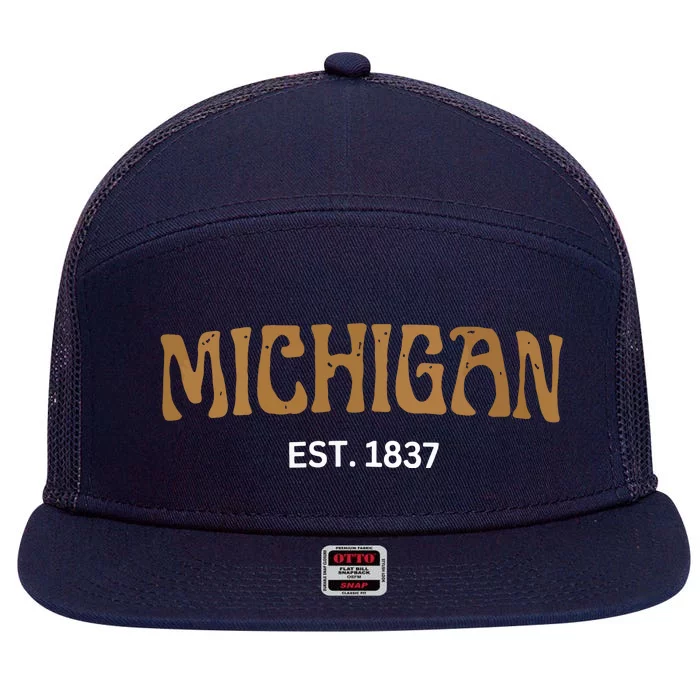 Retro Michigan 7 Panel Mesh Trucker Snapback Hat