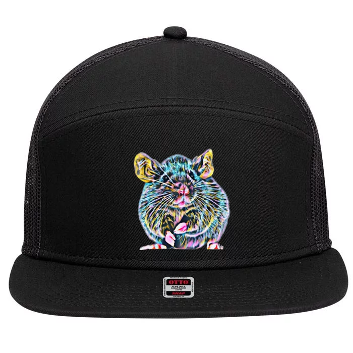 Rat Motif Rodent Cute Rat In Hand Cheese Pet Rats 7 Panel Mesh Trucker Snapback Hat