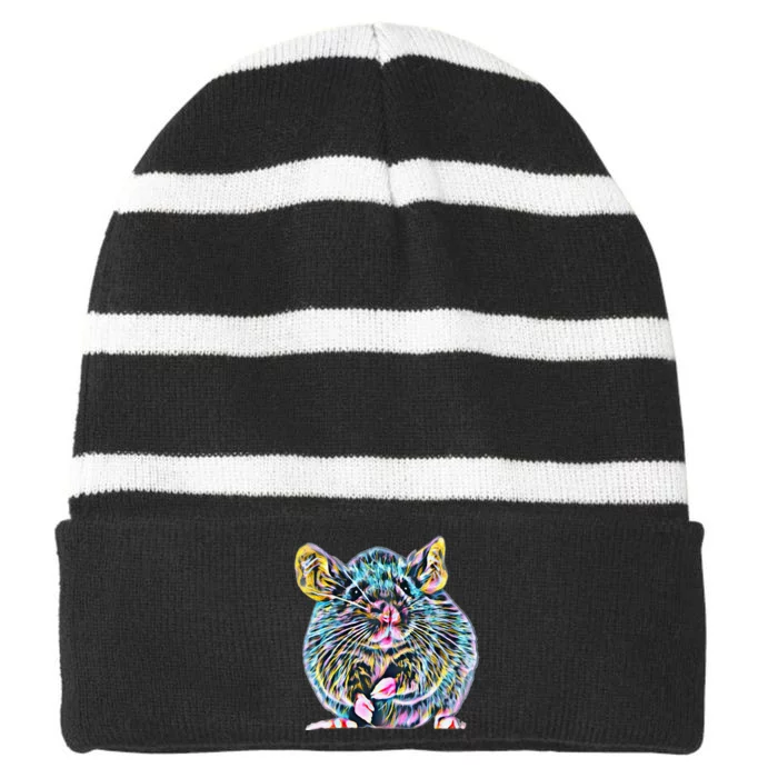 Rat Motif Rodent Cute Rat In Hand Cheese Pet Rats Striped Beanie with Solid Band