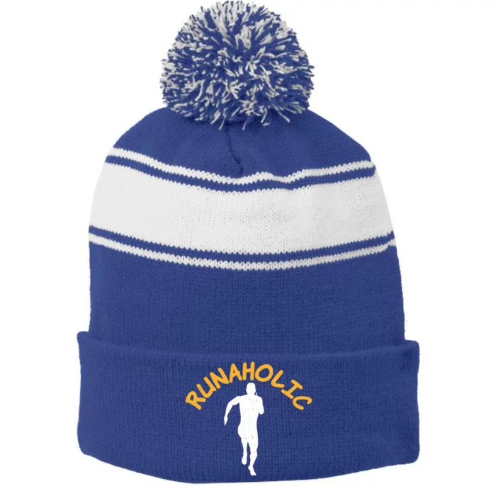 Runaholic Marathon Runner Cool Gift Stripe Pom Pom Beanie