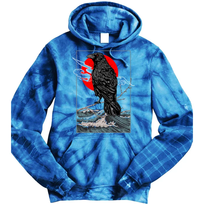 Red Moon Raven Graphic Black Crow Tie Dye Hoodie