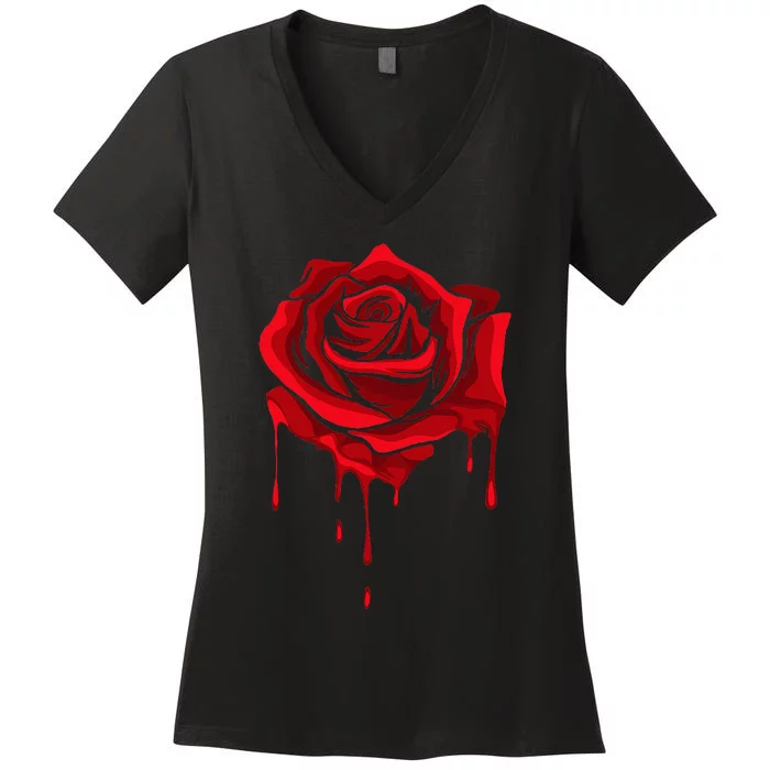 Red Melting Rose Garden Gardener Botanist Flowers Rose Women's V-Neck T-Shirt