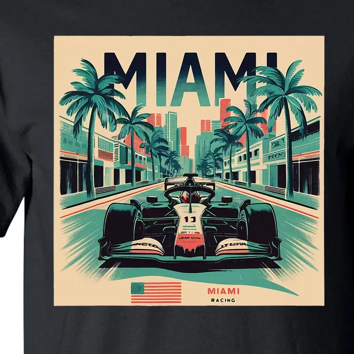 Retro Miami Racing Car Formula Racing Tall T-Shirt