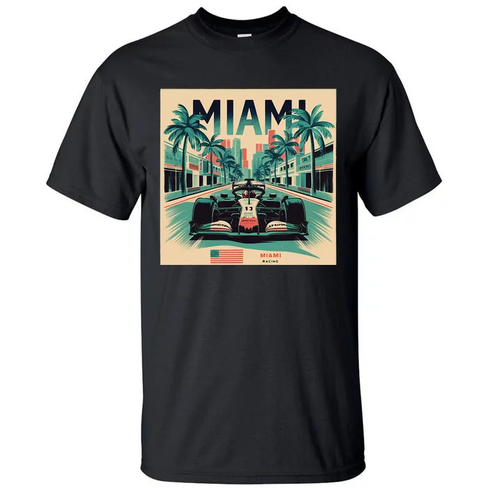 Retro Miami Racing Car Formula Racing Tall T-Shirt