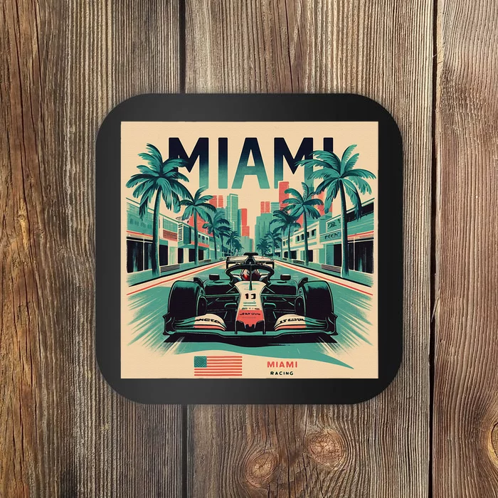 Retro Miami Racing Car Formula Racing Coaster