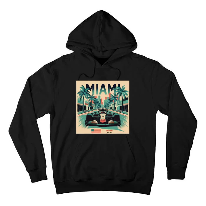 Retro Miami Racing Car Formula Racing Tall Hoodie