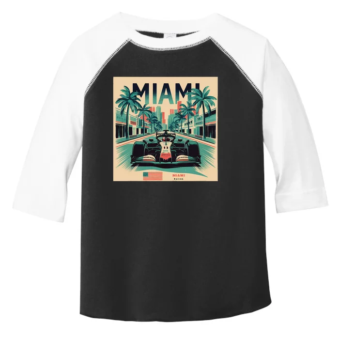 Retro Miami Racing Car Formula Racing Toddler Fine Jersey T-Shirt