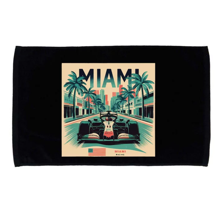 Retro Miami Racing Car Formula Racing Microfiber Hand Towel