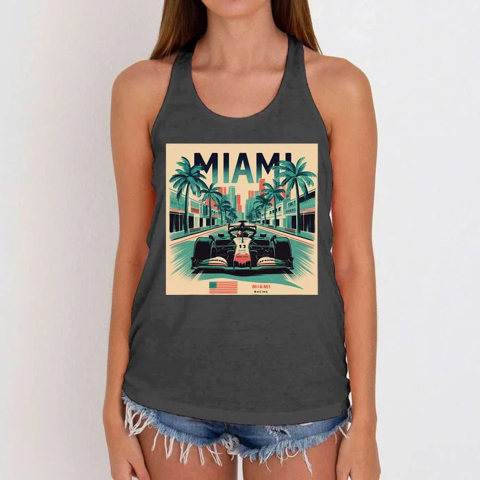 Retro Miami Racing Car Formula Racing Women's Knotted Racerback Tank