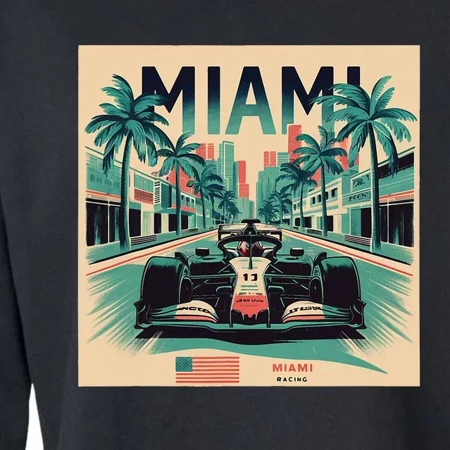 Retro Miami Racing Car Formula Racing Cropped Pullover Crew