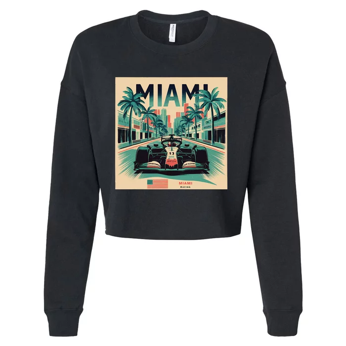 Retro Miami Racing Car Formula Racing Cropped Pullover Crew