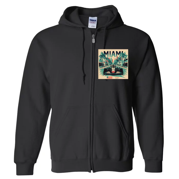 Retro Miami Racing Car Formula Racing Full Zip Hoodie