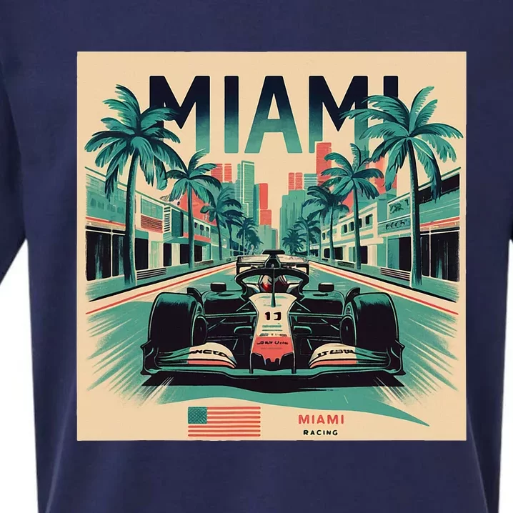 Retro Miami Racing Car Formula Racing Sueded Cloud Jersey T-Shirt