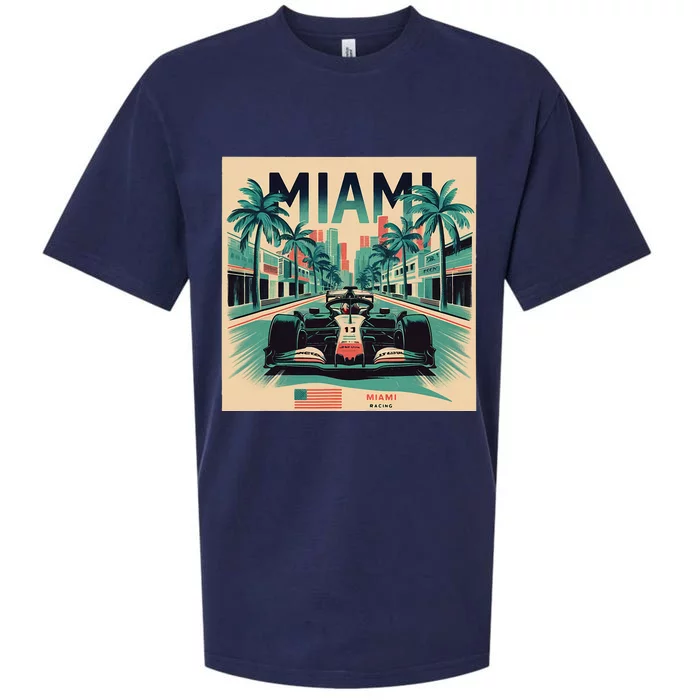 Retro Miami Racing Car Formula Racing Sueded Cloud Jersey T-Shirt