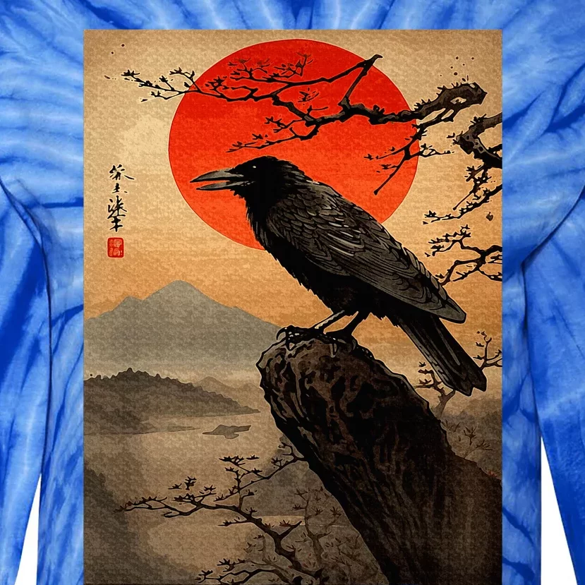 Red Moon Raven Black Crow Tie-Dye Long Sleeve Shirt