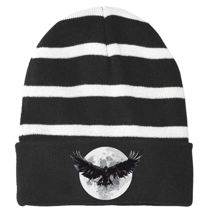 Raven Moon Striped Beanie with Solid Band