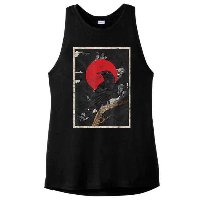 Red Moon Raven Graphic Black Crow Ladies Tri-Blend Wicking Tank