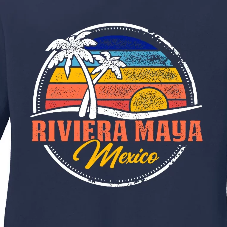 Riviera Maya Retro Sunset Ladies Long Sleeve Shirt