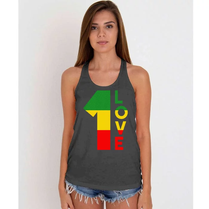 Reggae Music Rastafarian 1 Love Rasta Jamaica Women's Knotted Racerback Tank