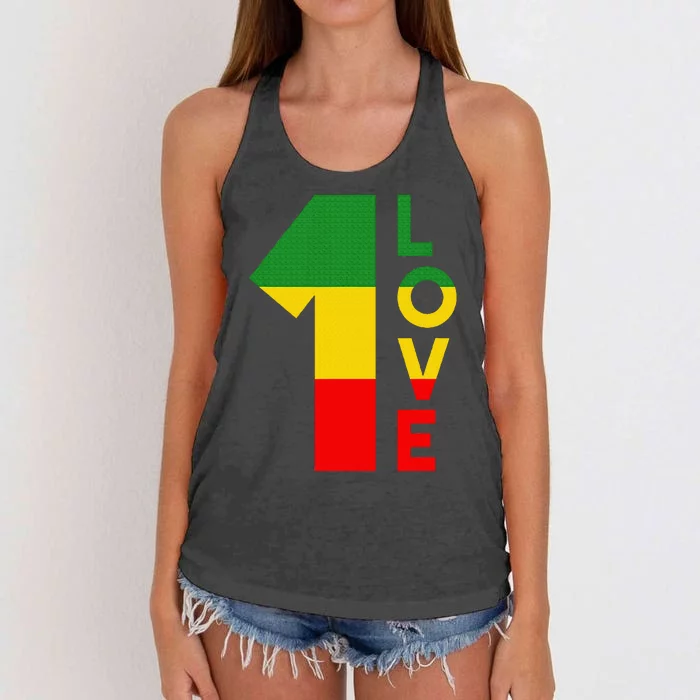 Reggae Music Rastafarian 1 Love Rasta Jamaica Women's Knotted Racerback Tank