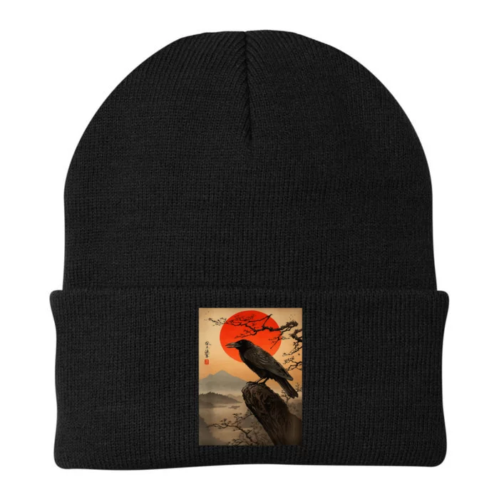 Red Moon Raven Graphic Black Crow Knit Cap Winter Beanie