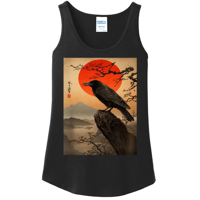 Red Moon Raven Graphic Black Crow Ladies Essential Tank