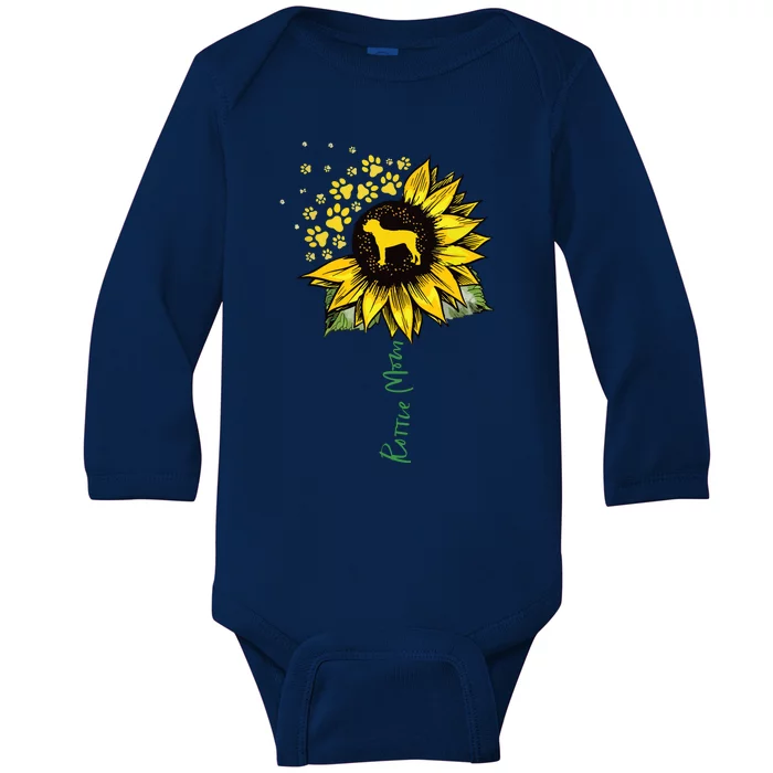 Rottie Mom Sunflower Rottweiler Gifts Dog Mom Mama Baby Long Sleeve Bodysuit