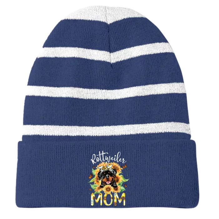 Rottweiler Mom Sunflowers Rottweiler Lovers Striped Beanie with Solid Band