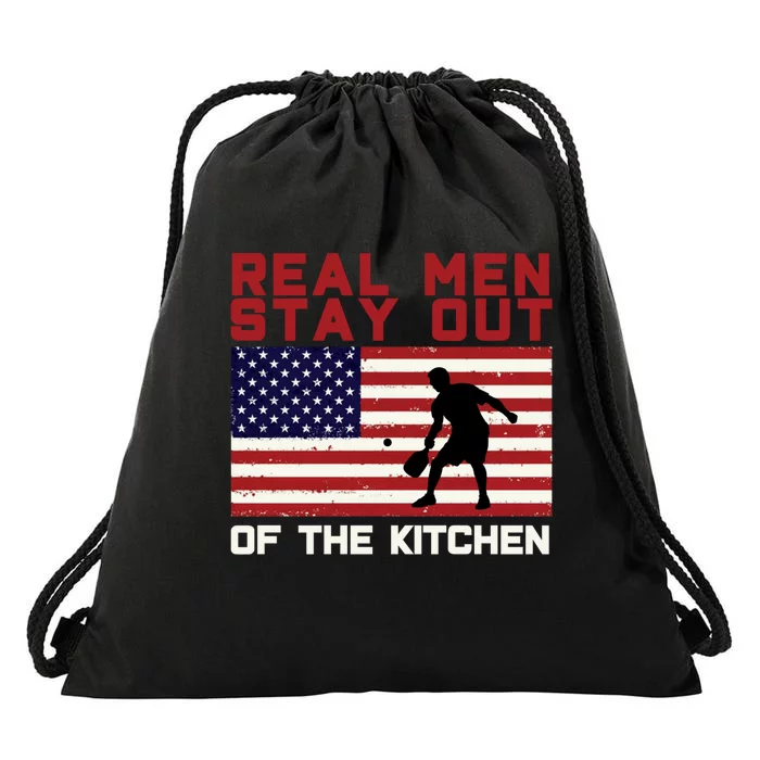 Real Men Stay Out Of The Kitchen Funny Pickleball Paddleball Drawstring Bag