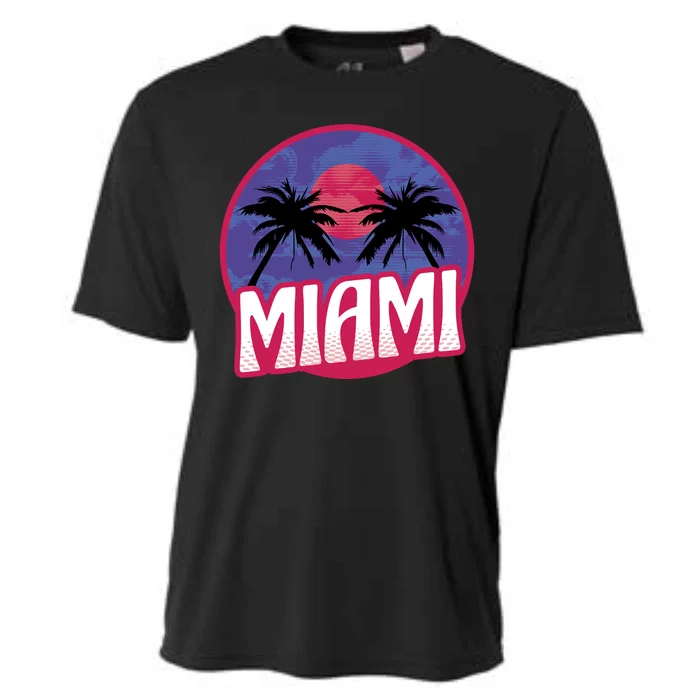 Retro Miami Sunset Palm Tree Cooling Performance Crew T-Shirt