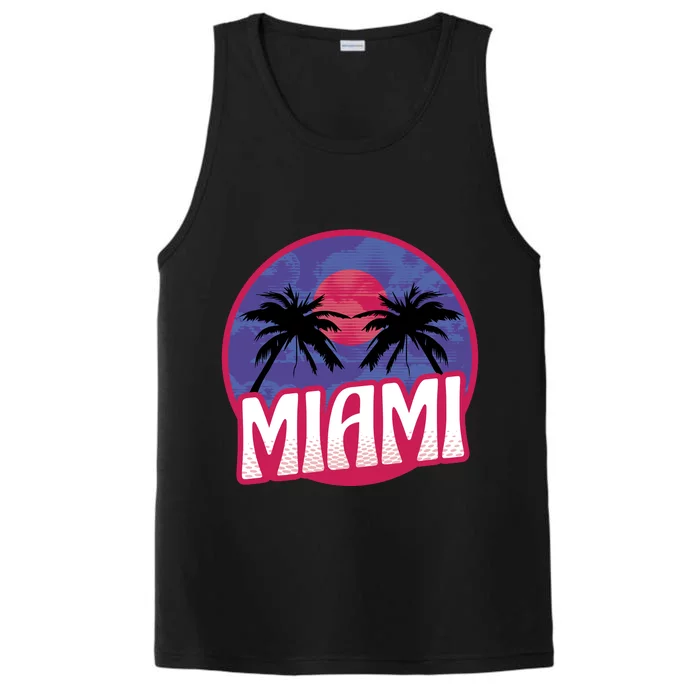 Retro Miami Sunset Palm Tree Performance Tank