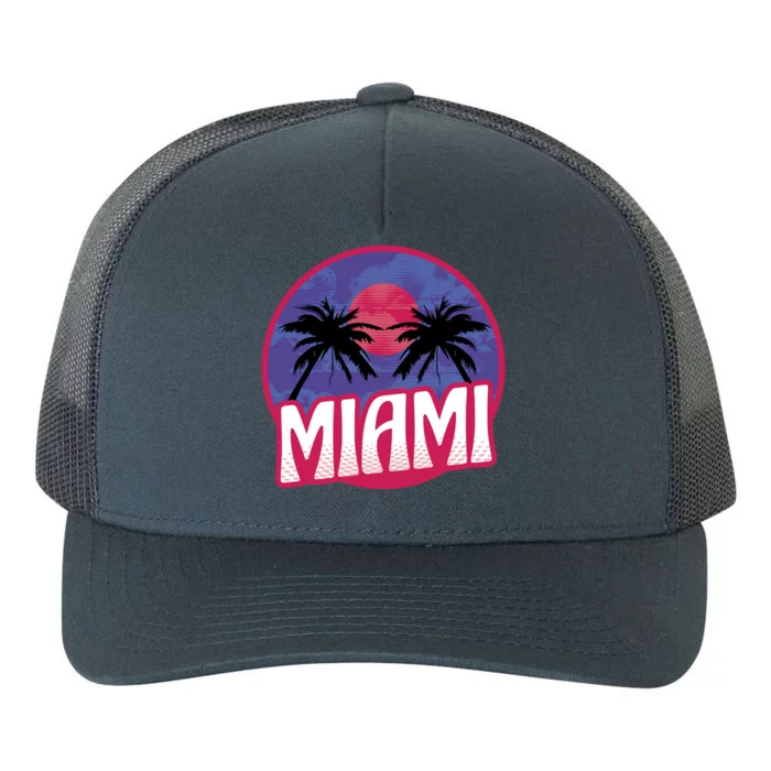 Retro Miami Sunset Palm Tree Yupoong Adult 5-Panel Trucker Hat