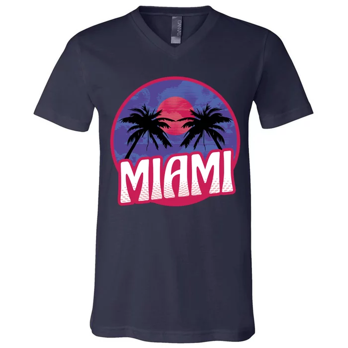 Retro Miami Sunset Palm Tree V-Neck T-Shirt