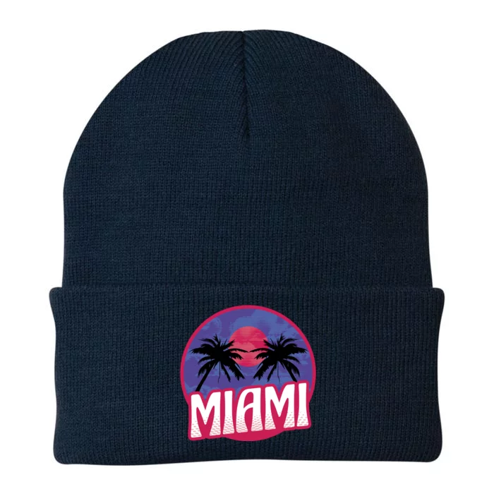 Retro Miami Sunset Palm Tree Knit Cap Winter Beanie