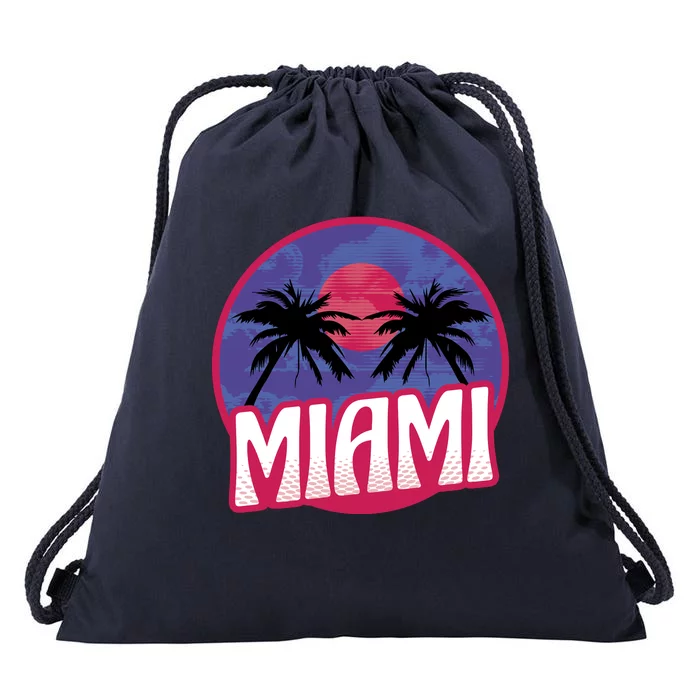 Retro Miami Sunset Palm Tree Drawstring Bag