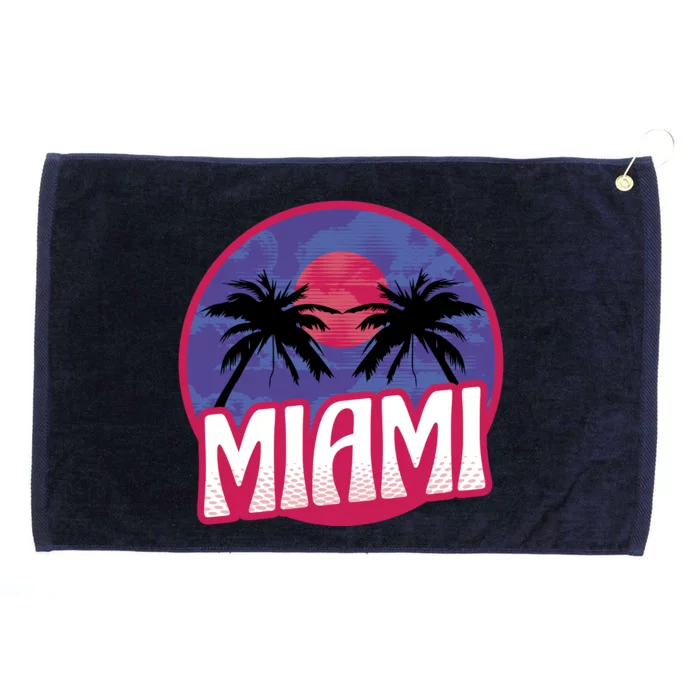 Retro Miami Sunset Palm Tree Grommeted Golf Towel