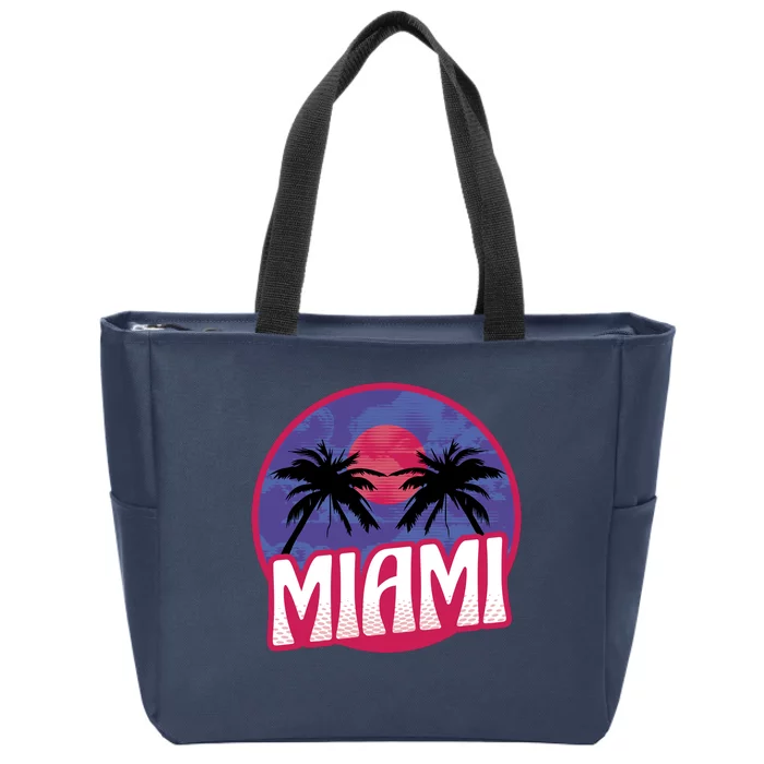 Retro Miami Sunset Palm Tree Zip Tote Bag