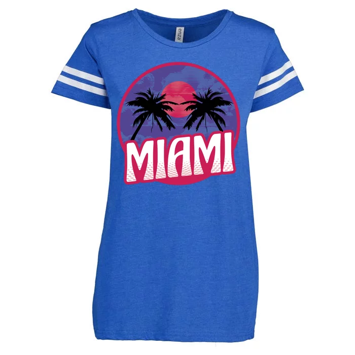 Retro Miami Sunset Palm Tree Enza Ladies Jersey Football T-Shirt