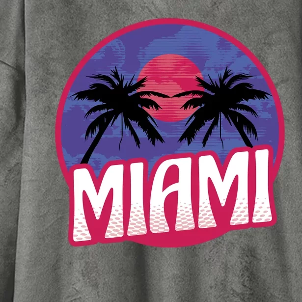 Retro Miami Sunset Palm Tree Hooded Wearable Blanket