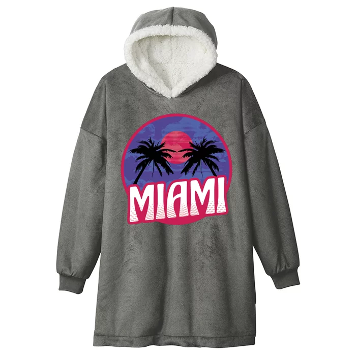 Retro Miami Sunset Palm Tree Hooded Wearable Blanket