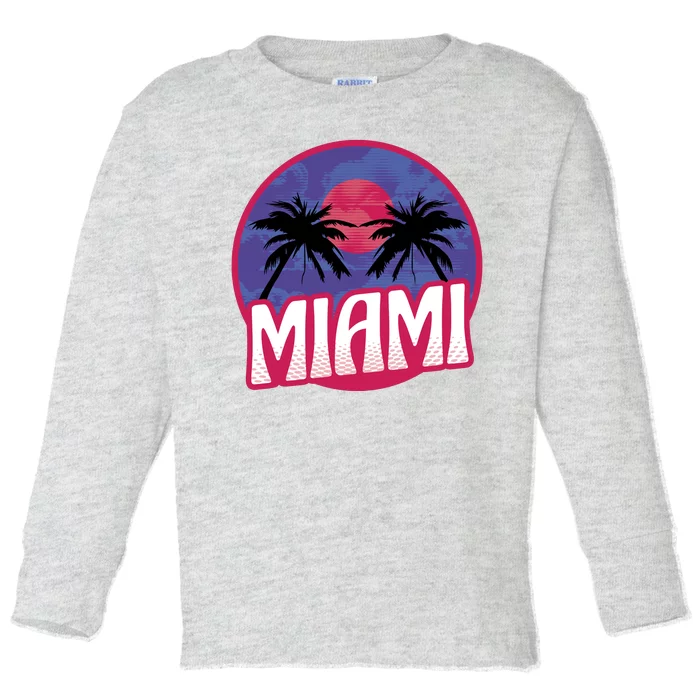 Retro Miami Sunset Palm Tree Toddler Long Sleeve Shirt