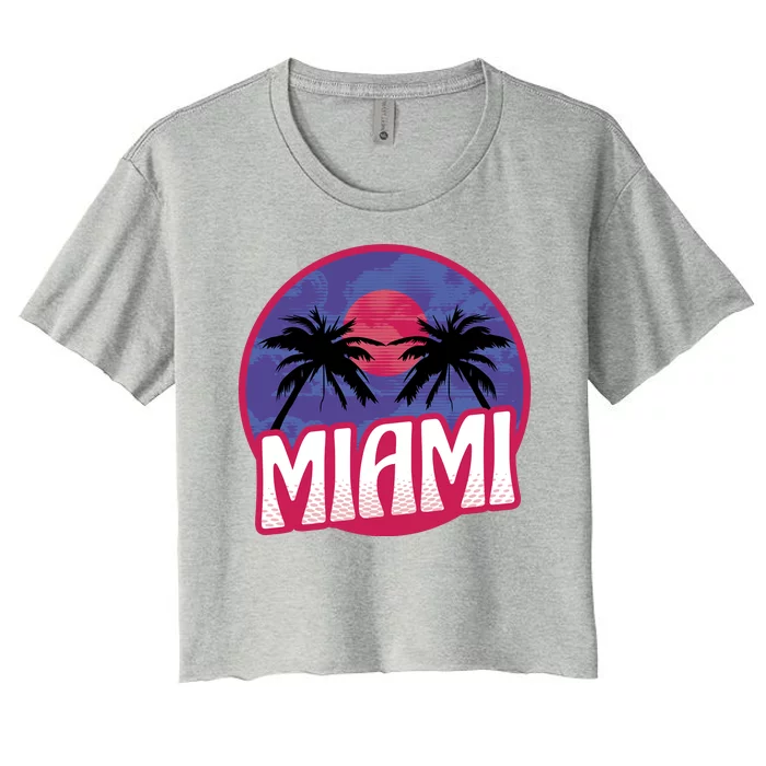 Retro Miami Sunset Palm Tree Women's Crop Top Tee