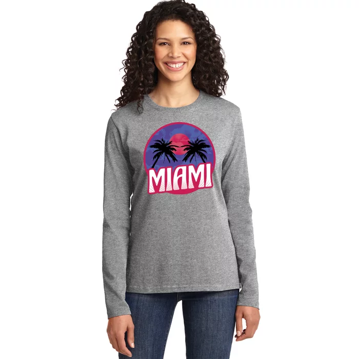 Retro Miami Sunset Palm Tree Ladies Long Sleeve Shirt