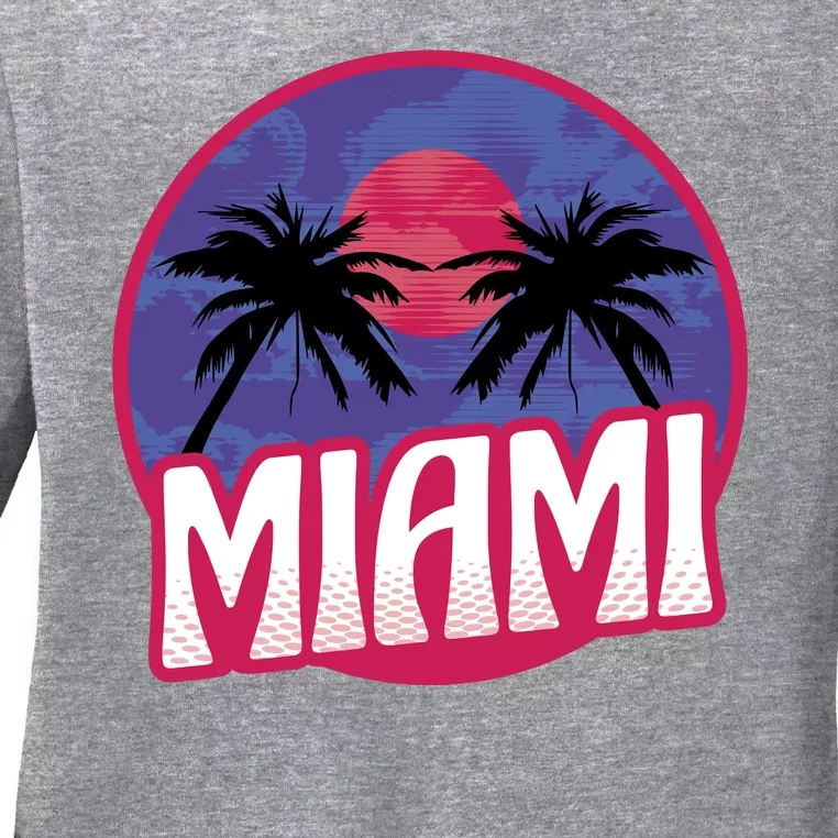 Retro Miami Sunset Palm Tree Ladies Long Sleeve Shirt