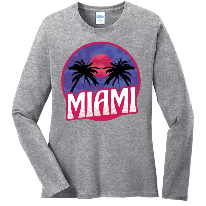 Retro Miami Sunset Palm Tree Ladies Long Sleeve Shirt