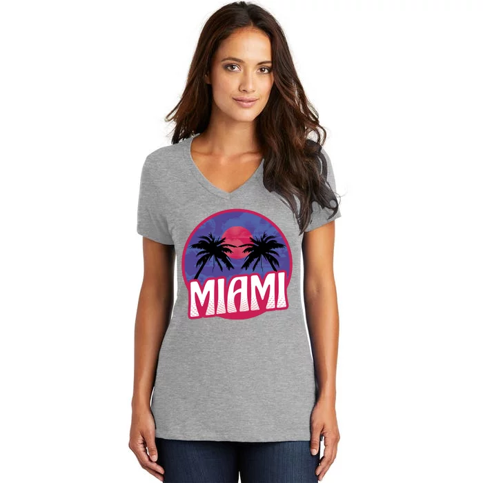 Retro Miami Sunset Palm Tree Women's V-Neck T-Shirt