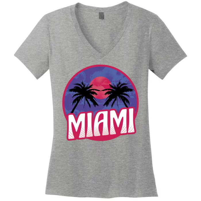 Retro Miami Sunset Palm Tree Women's V-Neck T-Shirt